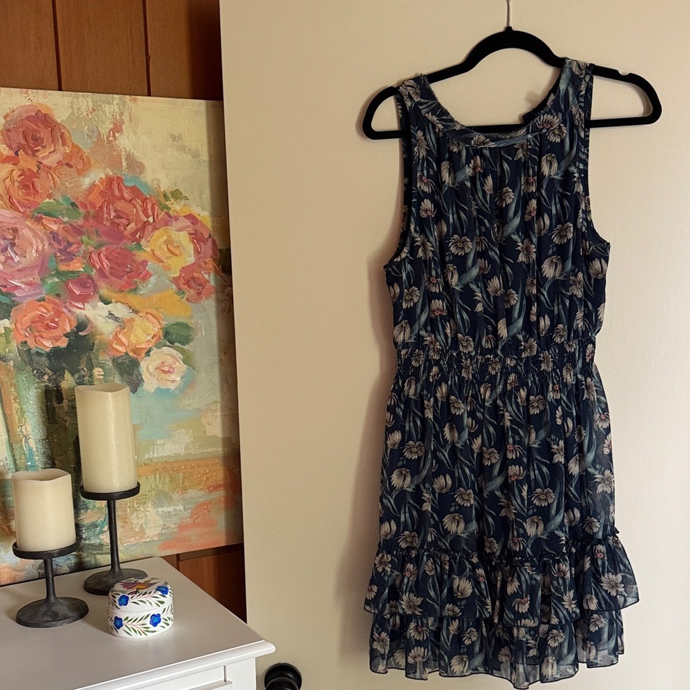 Chelsea28 Navy Floral Ruffle Mini Dress